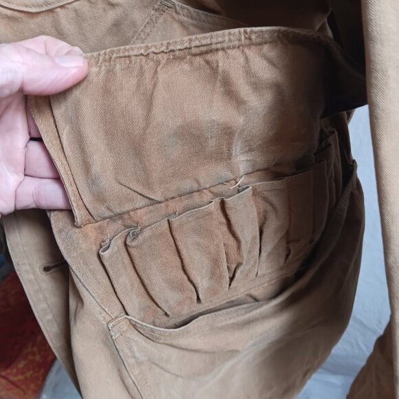 Large Vintage 1950s Tin Cloth Corduroy Collar Hunting Jacket With Shell Pockets - Picture 7 of 11